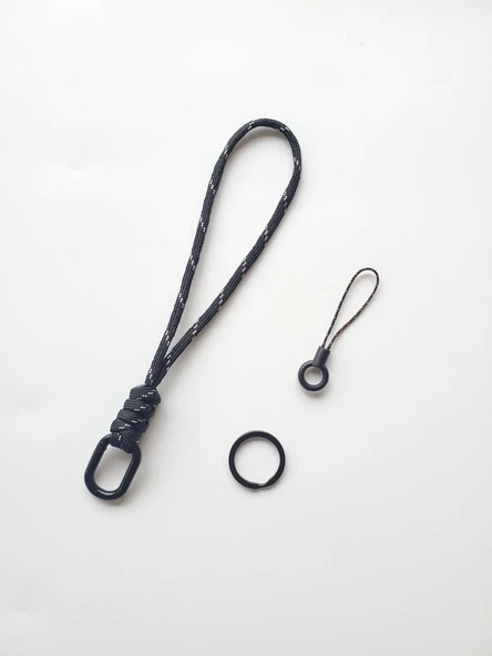 Paraşüt İpli Anahtarlık 19cm +2 Aksesuar - Siyah İp Beyaz Noktalı