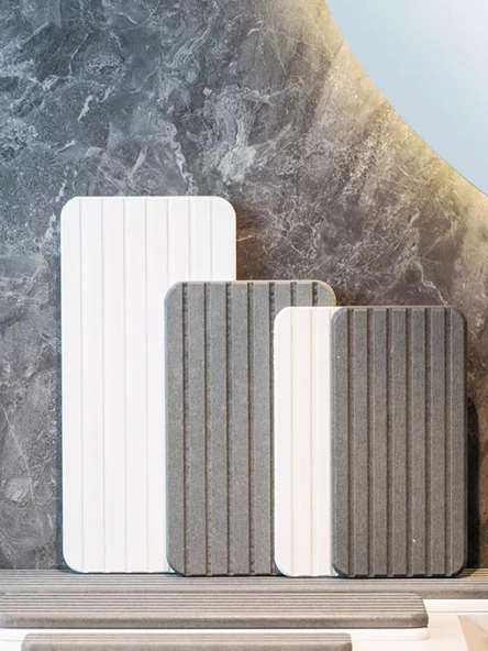 Diyatomit Emici Paspas 30x10cm Buzlu Düz Beyaz - 6