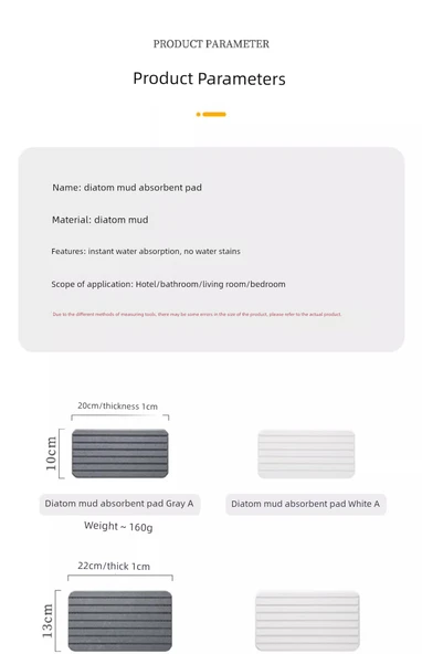 Diyatomit Emici Paspas 30x10cm Buzlu Düz Koyu Gri - 11