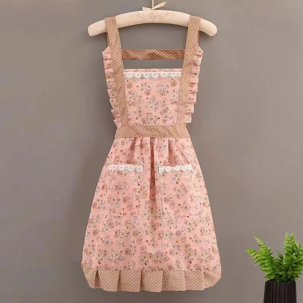 Cepli Kanvas Mutfak Önlüğü - Prenses Model Pembe - 70x72 cm