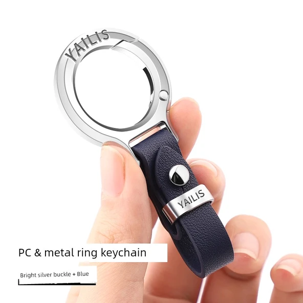 Erkek Araba Anahtarlık - Metal Tokalı - Parlak Gümüş-Mavi Metal Halkalı PC