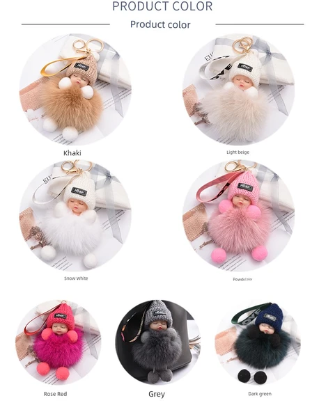Uyuyan Bebek Tilki Kürklü Anahtarlık - Büyük Kırmızı - 10