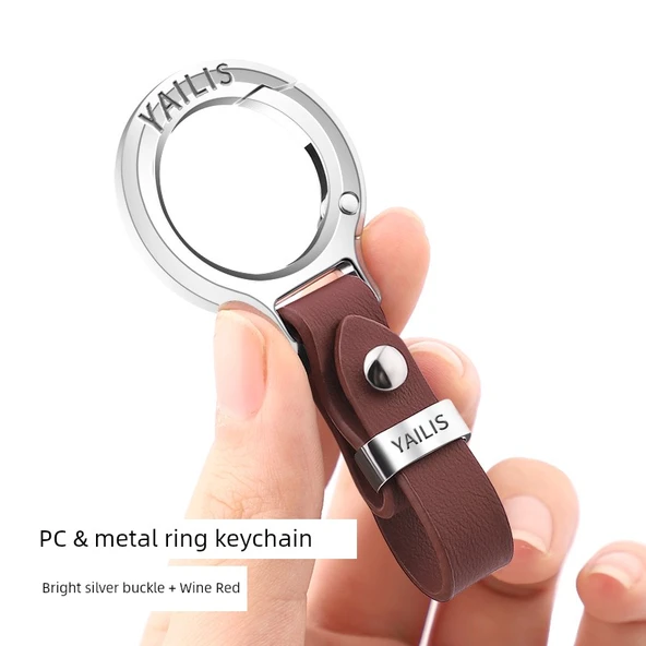 Erkek Araba Anahtarlık - Metal Tokalı - Parlak Gümüş-Bordo Metal Halkalı PC