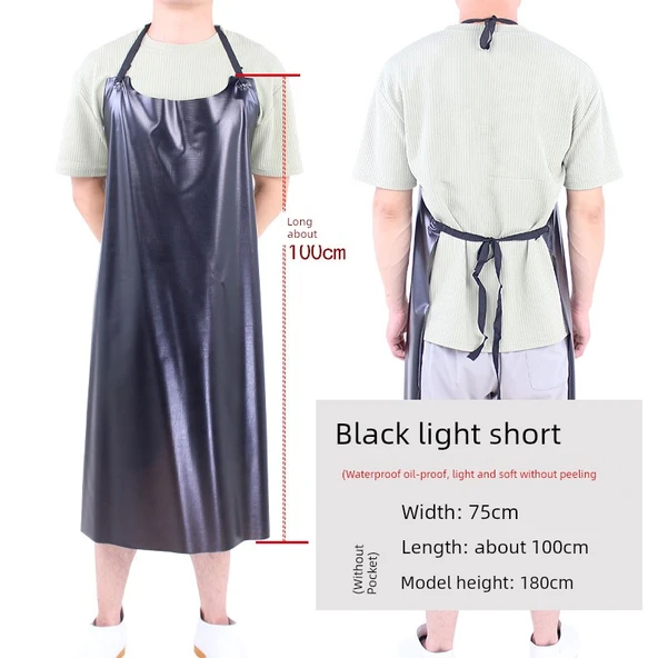 Su Geçirmez PVC Mutfak Önlüğü - Siyah, Kısa Boy 75x100