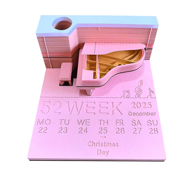 3D Piyano Takvim 2025 - 25 Yıllık Haftalık Takvim - Pembe