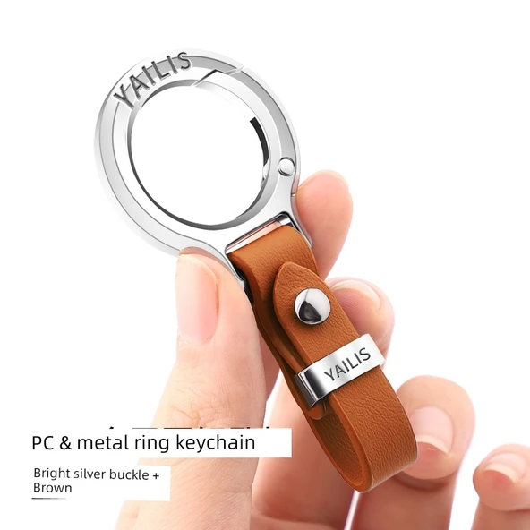 Erkek Araba Anahtarlık - Metal Tokalı - Parlak Gümüş-Kahverengi Metal Halkalı PC (Model 1)