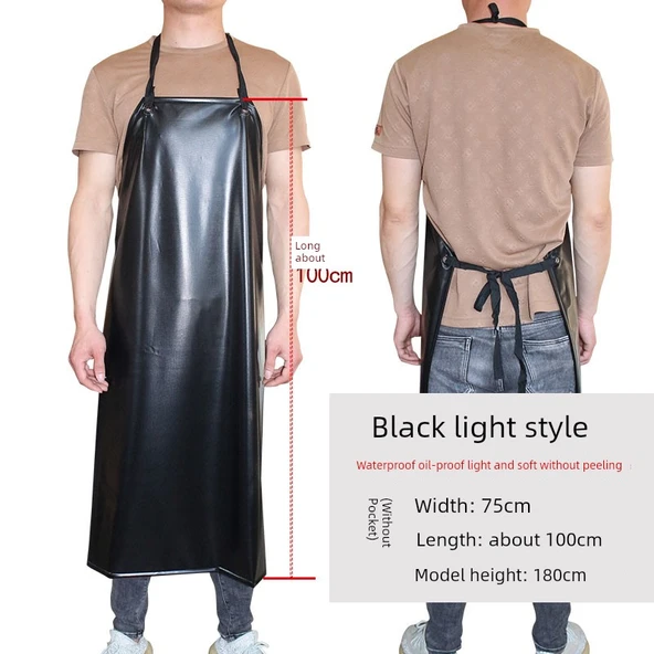 Su Geçirmez PVC Mutfak Önlüğü - Siyah, Halter Yaka, Kısa Boy 75x100