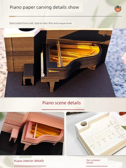 3D Piyano Takvim 2025 - 25 Yıllık Haftalık Takvim - Pembe - Resim 4