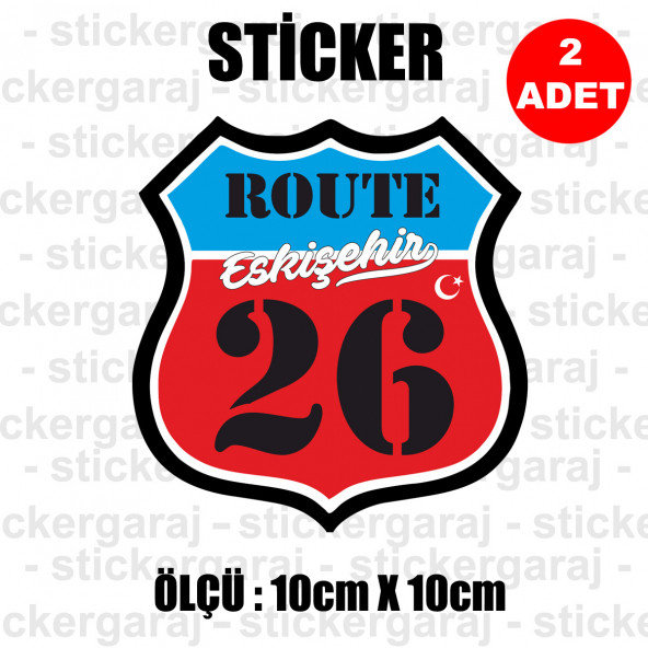 26 ESKİŞEHİR 2 adet plaka sticker - il şehir rota etiket