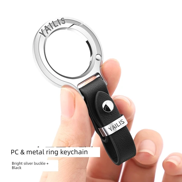 Erkek Araba Anahtarlık - Metal Tokalı - Parlak Gümüş-Siyah Metal Halkalı PC