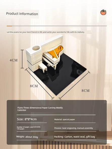 3D Piyano Takvim 2025 - 25 Yıllık Haftalık Takvim - Pembe - Resim 3