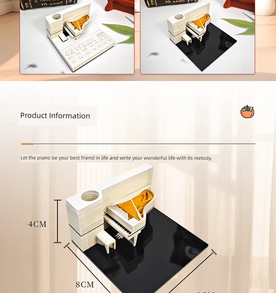 3D Piyano Takvim 2025 - 25 Yıllık Haftalık Takvim - Pembe - Resim 8