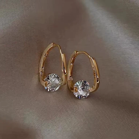 18K Altın Kaplama Fransız Stili Zirkon Küpe - 66 Zirkon Taşlı - 2