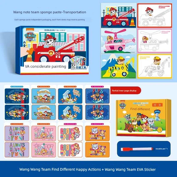 PAW Patrol Fark Bulma Kartları - [2 Set] Mutlu Aksiyonlar + Wang Takımı EVA Çıkartmaları