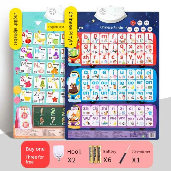 Konuşan Eğitici Sesli Kitap Duvar Tablosu - Pinyin + İngilizce (İki Set)