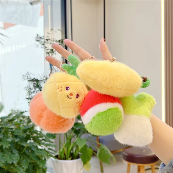 Sevimli Vizon Tüylü Meyve Sebze Bebek Anahtarlık - 14cm Mango, 8-14cm Altın Metal Toka - 9