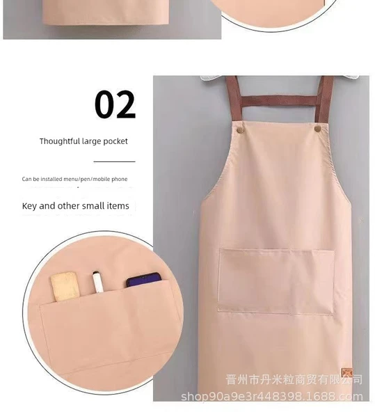 Cepli Su Geçirmez Yağa Dayanıklı Mutfak Önlüğü - Uzun Deri Standart Önlük Pembe - Resim 8