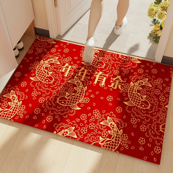 Çin Tarzı Kırmızı Giriş Kapısı Paspası - Diatomit Çamur Emici - Kırmızı 053 - 50cm x 80cm