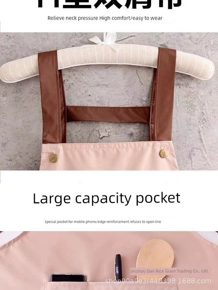 Cepli Su Geçirmez Yağa Dayanıklı Mutfak Önlüğü - Uzun Deri Standart Önlük Pembe - Resim 11