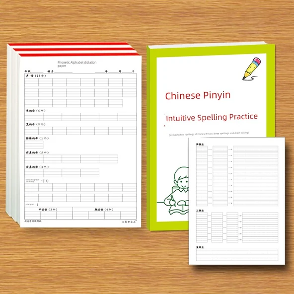 Okul Öncesi Pinyin ve İngilizce Harf Diktesi Kağıdı - Pinyin Diktesi 50 + Sezgisel Yazım Kitabı (Alfabe Hediyeli)