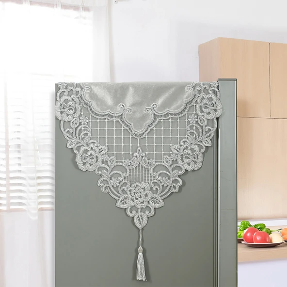 Avrupa Tarzı Kadife İşlemeli Buzdolabı Örtüsü - Zarif Gri, 70CM * 180CM (Çift Kapılı) - Resim 4