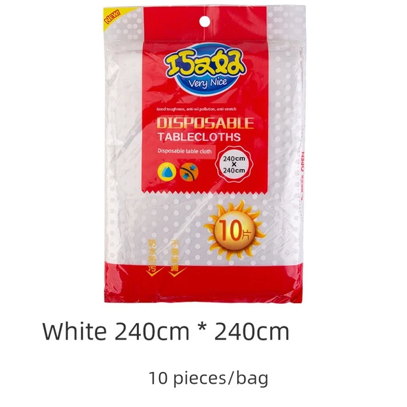 Tek Kullanımlık Plastik Masa Örtüsü - Beyaz 2.4x2.4 Metre (3 Paket, 30 Adet)