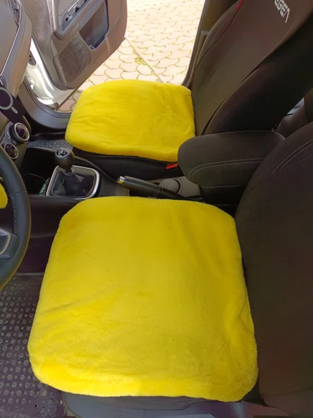 Yumuşak Tüylü Peluş Serme Oto Koltuk Koruyucu Minder Koltuk Kılıfı Ön Arka Sarı - 2