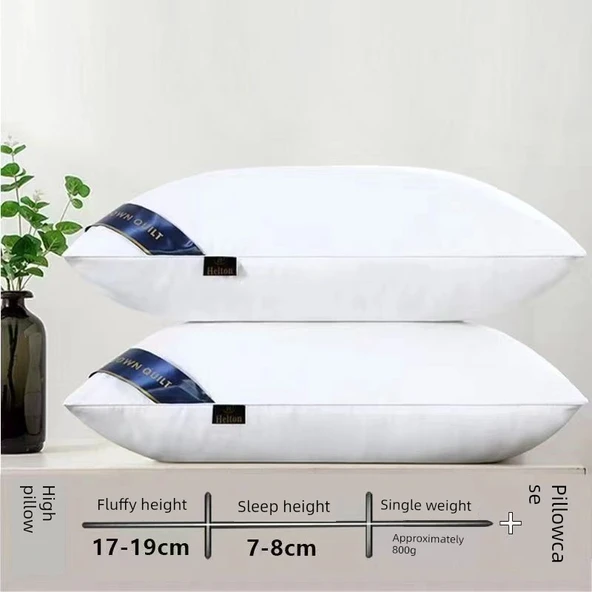 Yıkanabilir Otel Yastık - Tek Taraflı Beyaz Yüksek Yastık + Yastık Kılıfı Çifti