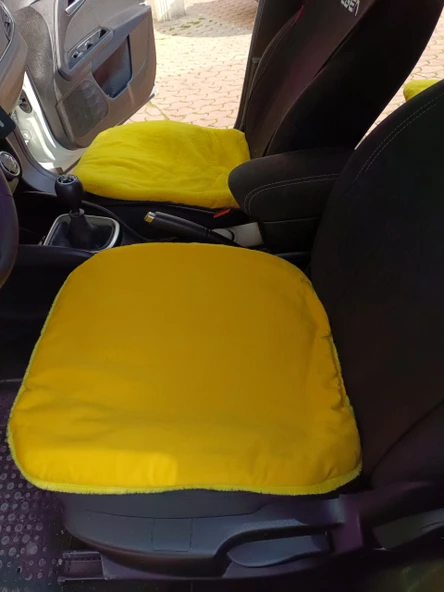 Yumuşak Tüylü Peluş Serme Oto Koltuk Koruyucu Minder Koltuk Kılıfı Ön Arka Sarı - 4