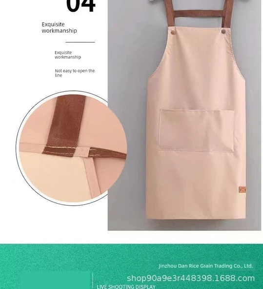 Cepli Su Geçirmez Yağa Dayanıklı Mutfak Önlüğü - Uzun Deri Standart Önlük Pembe - Resim 10