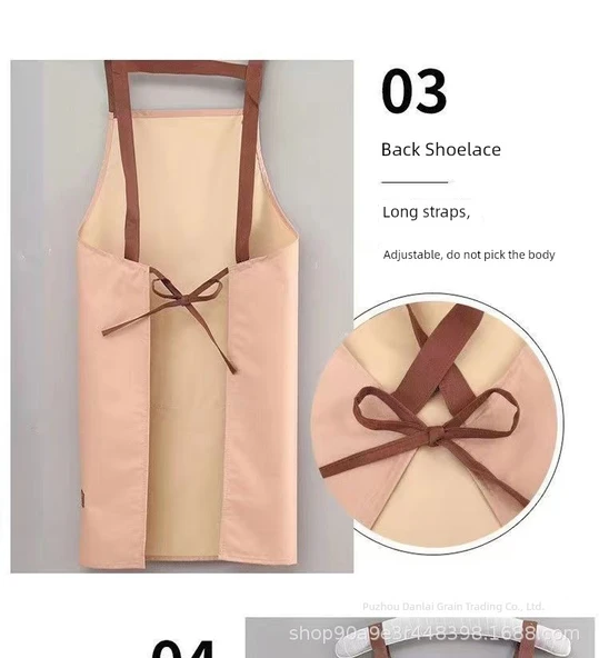 Cepli Su Geçirmez Yağa Dayanıklı Mutfak Önlüğü - Uzun Deri Standart Önlük Pembe - Resim 9