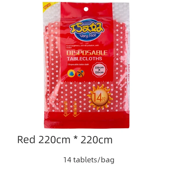 Tek Kullanımlık Plastik Masa Örtüsü - Kırmızı 2.2x2.2 Metre (3 Paket, 42 Adet)