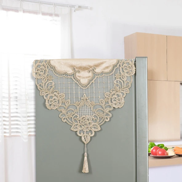 Avrupa Tarzı Kadife İşlemeli Buzdolabı Örtüsü - Zarif Gri, 70CM * 180CM (Çift Kapılı) - Resim 3