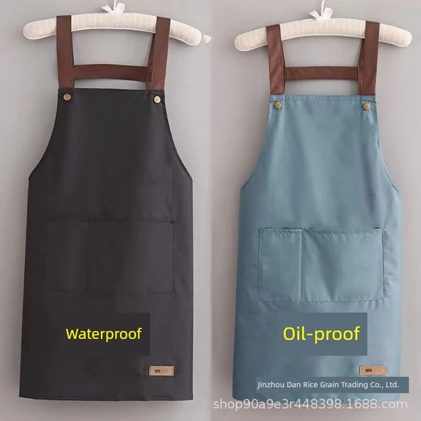 Cepli Su Geçirmez Yağa Dayanıklı Mutfak Önlüğü - Uzun Deri Standart Önlük Pembe - Resim 2