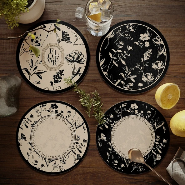 Nordik Stil PU Deri Bardak Altlığı - Krem Rüzgar 0A - 17cm (4'lü Set)