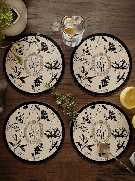 Nordik Stil PU Deri Bardak Altlığı - Krem Rüzgar 5 - 17cm (4'lü Set) - 4