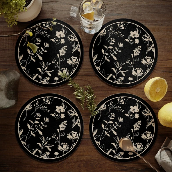 Nordik Stil PU Deri Bardak Altlığı - Krem Rüzgar 5 - 17cm (4'lü Set) - 11