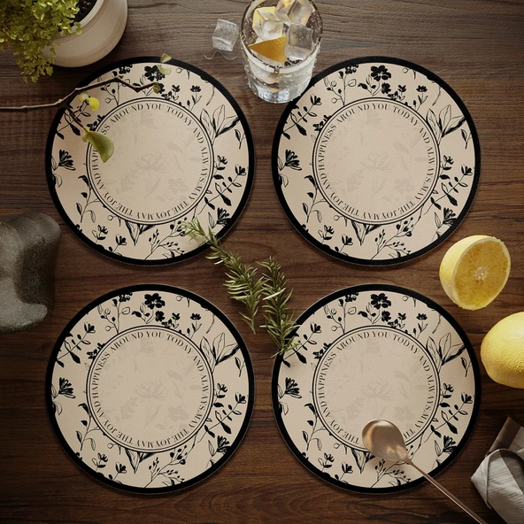 Nordik Stil PU Deri Bardak Altlığı - Krem Rüzgar 3 - 17cm (4'lü Set)