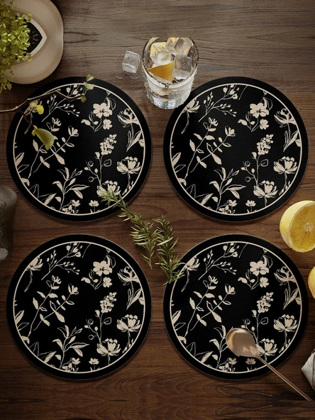 Nordik Stil PU Deri Bardak Altlığı - Krem Rüzgar 5 - 17cm (4'lü Set) - 5