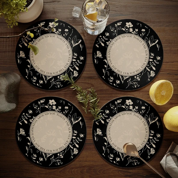 Nordik Stil PU Deri Bardak Altlığı - Krem Rüzgar 4 - 17cm (4'lü Set)