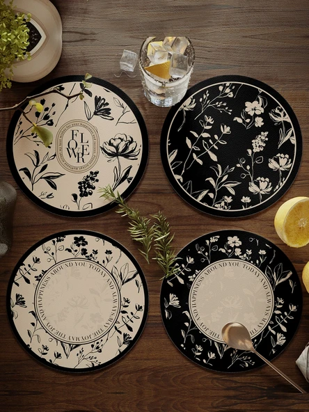 Nordik Stil PU Deri Bardak Altlığı - Krem Rüzgar 5 - 17cm (4'lü Set) - 2