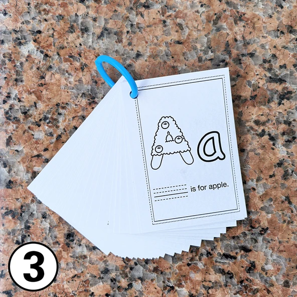 İngilizce Alfabe Boyama Kartları - Delikli (No. 3 Siyah Beyaz, Plastik Değil) 26 Adet 4 inç (7*10cm)