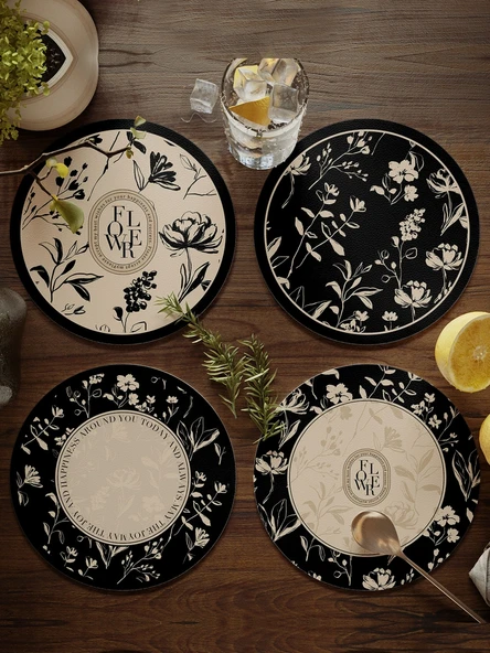 Nordik Stil PU Deri Bardak Altlığı - Krem Rüzgar 0B - 17cm (4'lü Set) - 3