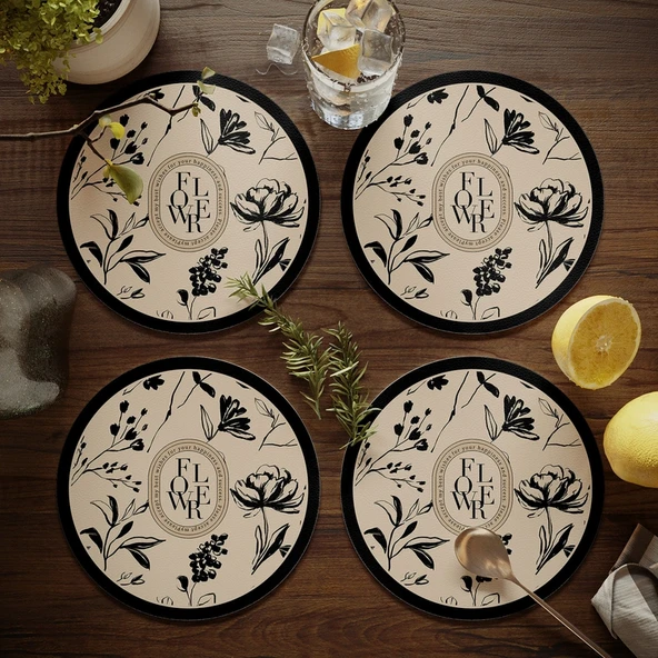 Nordik Stil PU Deri Bardak Altlığı - Krem Rüzgar 0B - 17cm (4'lü Set) - 10