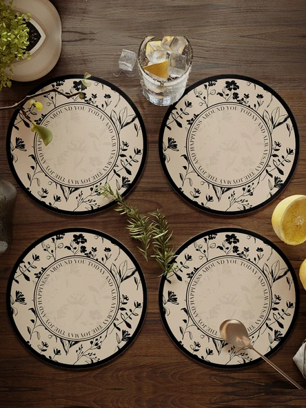 Nordik Stil PU Deri Bardak Altlığı - Krem Rüzgar 0B - 17cm (4'lü Set) - 6