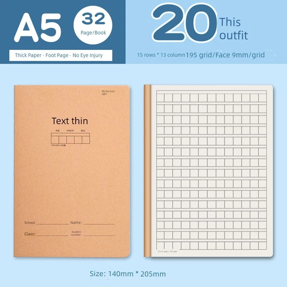 A5 Küçük Boy Kareli Defter - 20 Adet