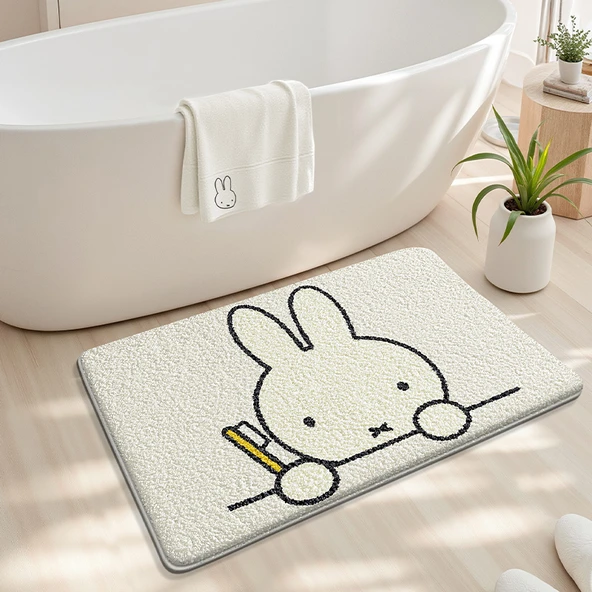 Banyo Paspası - 40x60cm - Yıkanabilir Miffy Desenli