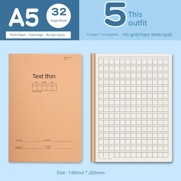 A5 Küçük Boy Kareli Defter - 5 Adet