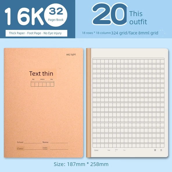 16K Büyük Boy Kareli Defter - 20 Adet