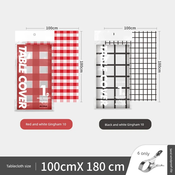 Su Geçirmez Dikdörtgen Masa Örtüsü - 2 Renkli Karışık 100x180cm 20 Adet + Rüzgar Klipsi